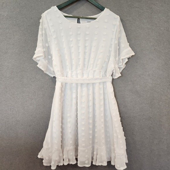 Motherhood Maternity Dresses & Skirts - Motherhood Maternity White Swiss Dot Dress XL Ruffle Flutter Sleeve Baby Shower